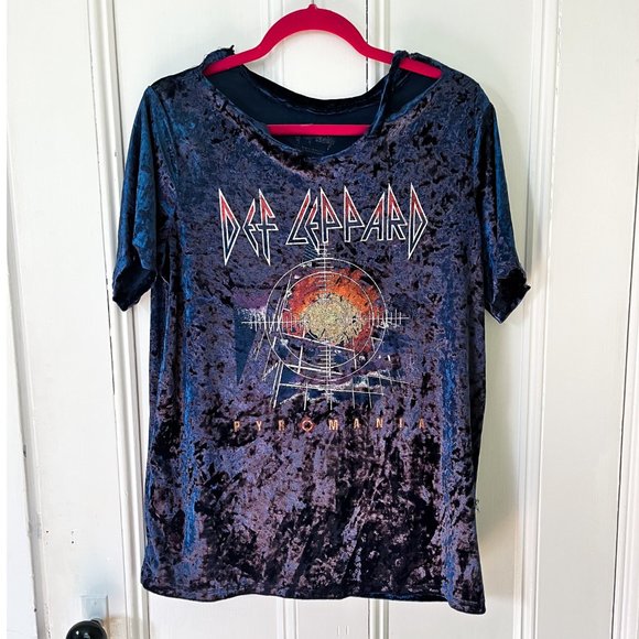 Def Leppard navy velvet Pyromania distressed tee - Picture 1 of 5
